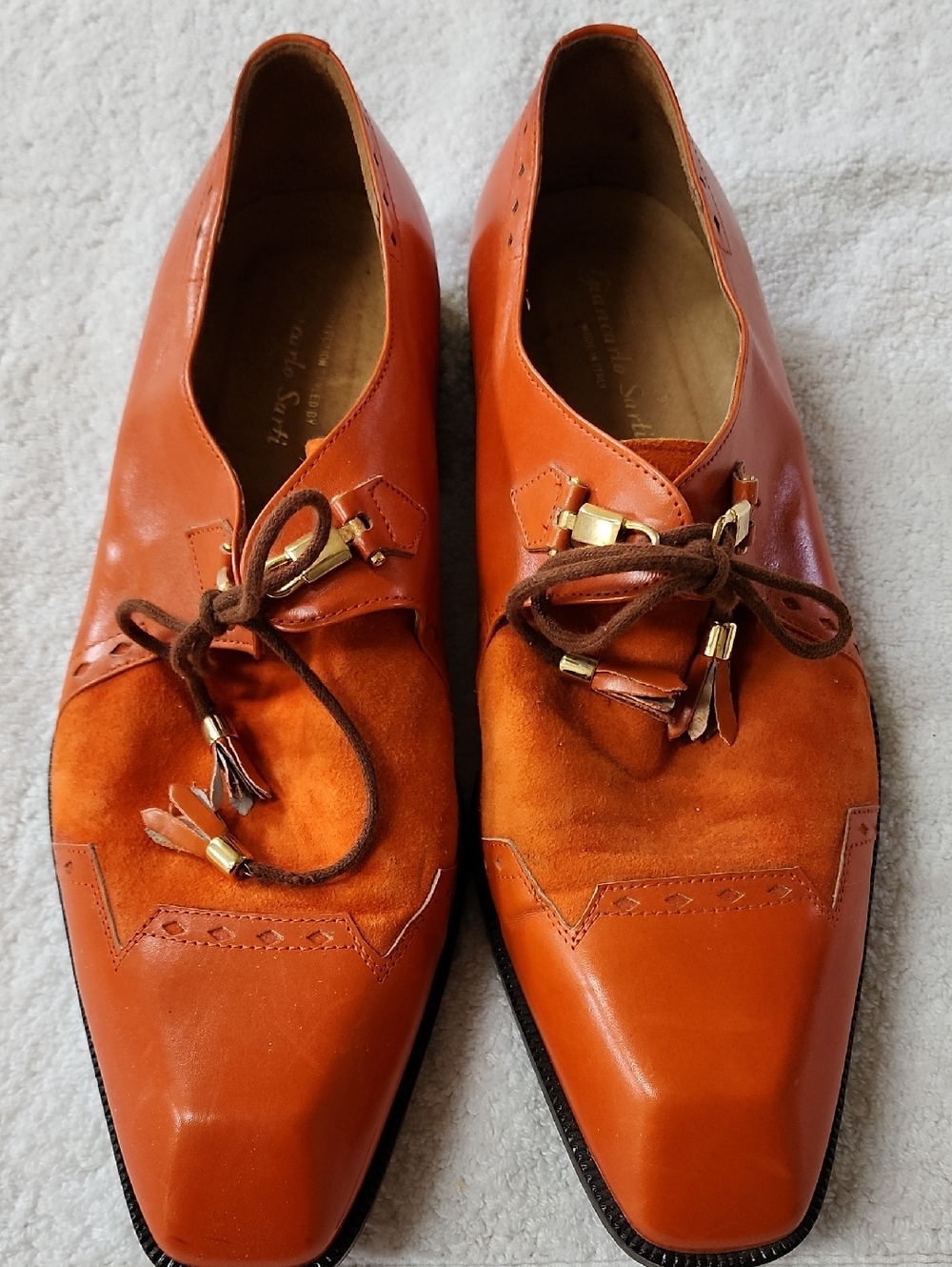 Giancarlo Sarti Men's Orange Leather/Suede Dress Shoes Size 10.5 Preowned